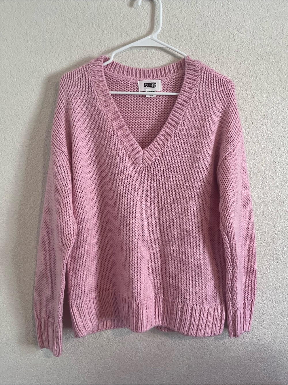 Victorias Secret Pink Chunky Knit V-Neck Sweater Size Small